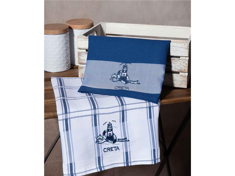 Σετ 2 τεμαχίων ποτηρόπανα (50cm x 70cm) μπλέ φάρος CRETA