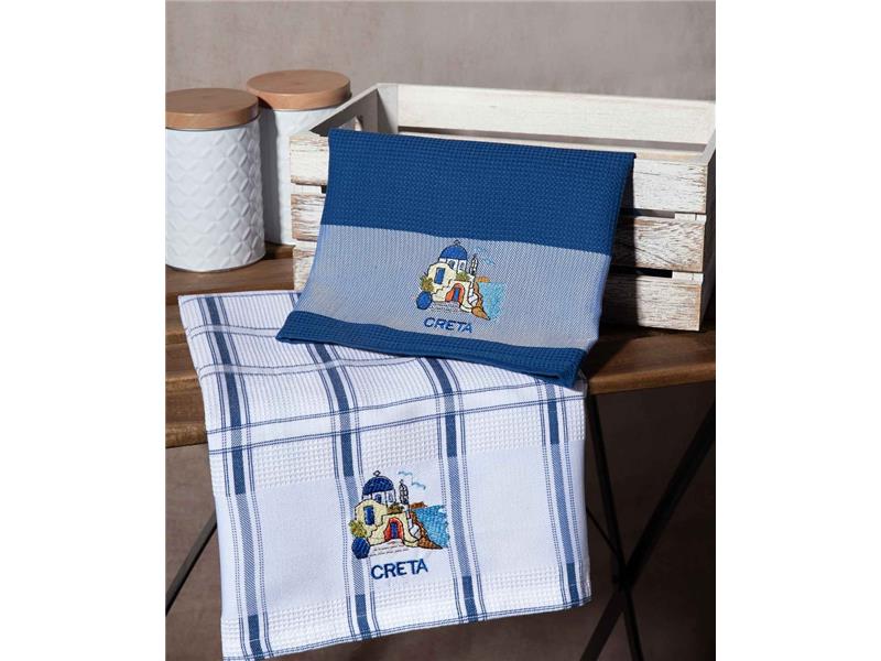 Σετ 2 τεμαχίων ποτηρόπανα (50cm x 70cm) μπλέ εκκλησία CRETA