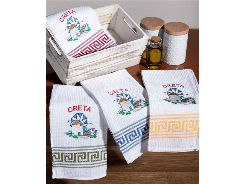 Σετ 12 τεμαχίων ποτηρόπανα (50cm x 70cm) ανεμόμυλος CRETA