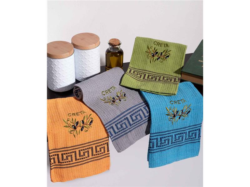 Σετ 12 τεμαχίων ποτηρόπανα (45cm x 65cm) κλαδί ελιάς χρωματιστό CRETA