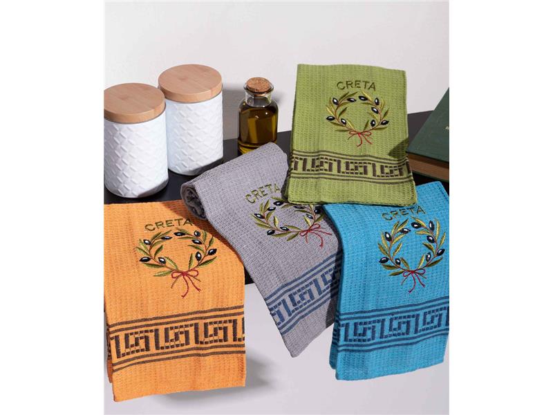 Σετ 12 τεμαχίων ποτηρόπανα (45cm x 65cm) στεφάνι ελιάς χρωματιστό CRETA