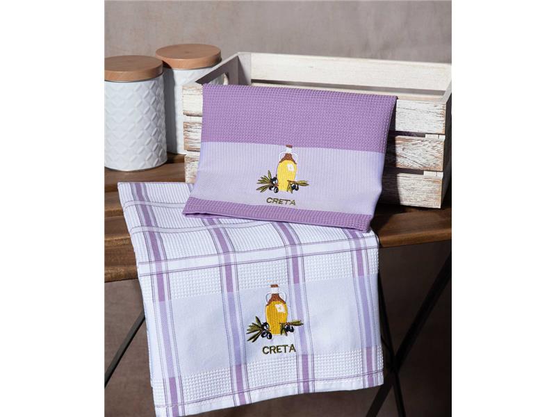 Σετ 2 τεμαχίων ποτηρόπανα (50cm x 70cm) μπουκάλι λιλά CRETA