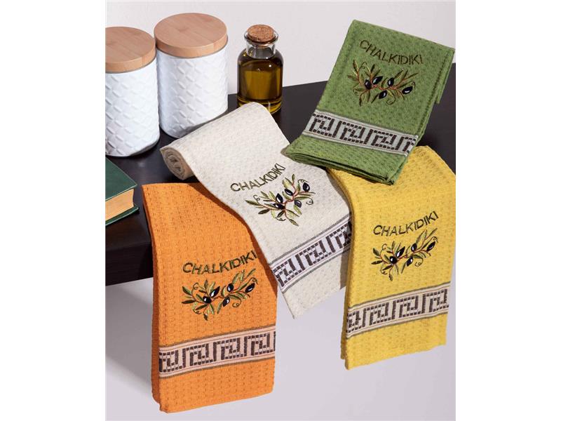 Σετ 12 τεμαχίων ποτηρόπανα (45cm x 65cm) κλαδί ελιάς χρωματιστό CHALKIDIKI