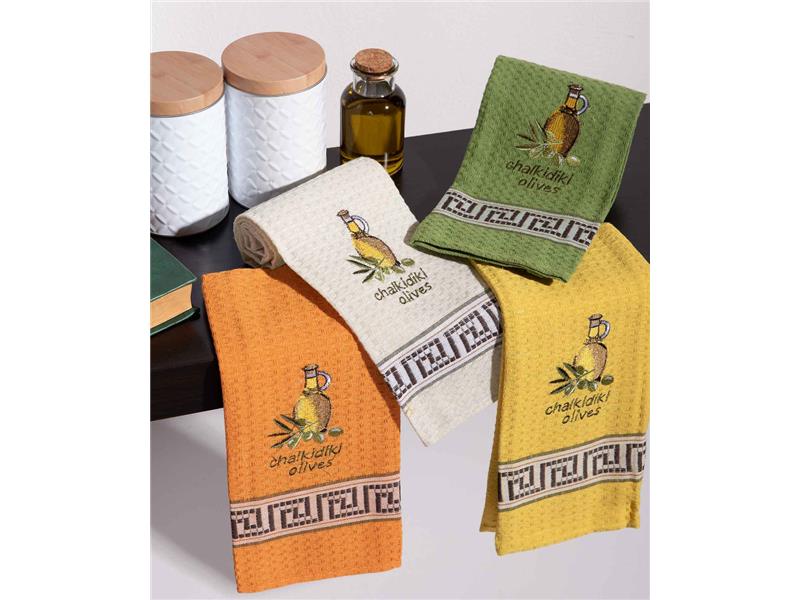 Σετ 12 τεμαχίων ποτηρόπανα (45cm x 65cm) μπουκάλι λάδι CHALKIDIKI