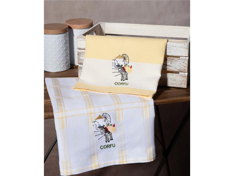 Σετ 2 τεμαχίων ποτηρόπανα (50cm x 70cm) ανεμόμυλος κίτρινο CORFU