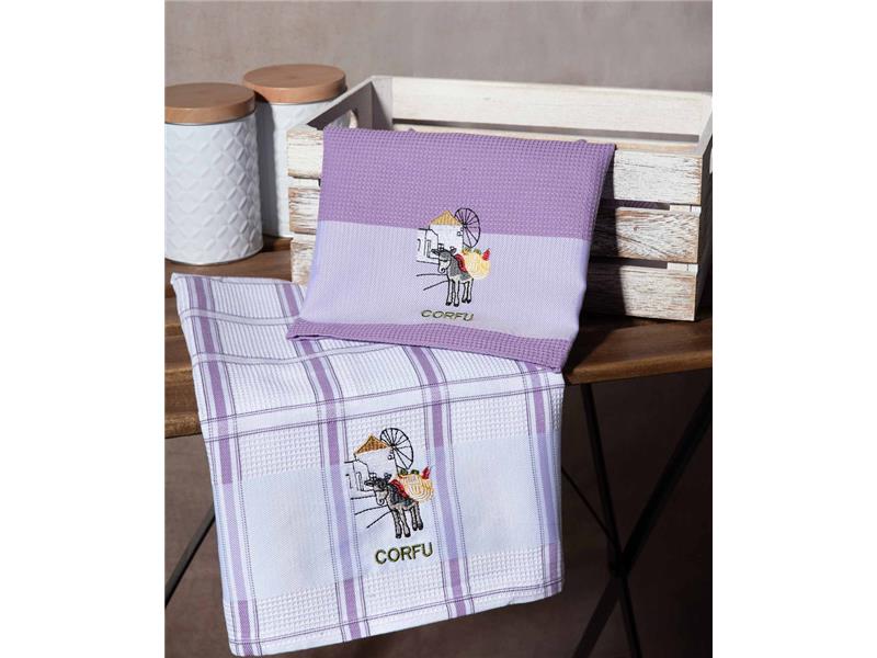 Σετ 2 τεμαχίων ποτηρόπανα (50cm x 70cm) ανεμόμυλος λιλά CORFU