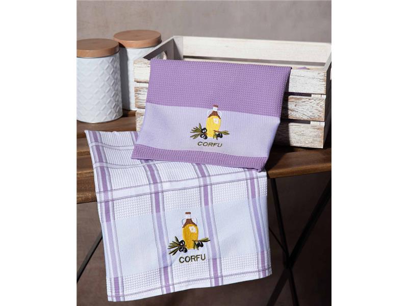Σετ 2 τεμαχίων ποτηρόπανα (50cm x 70cm) μπουκάλι λιλά CORFU
