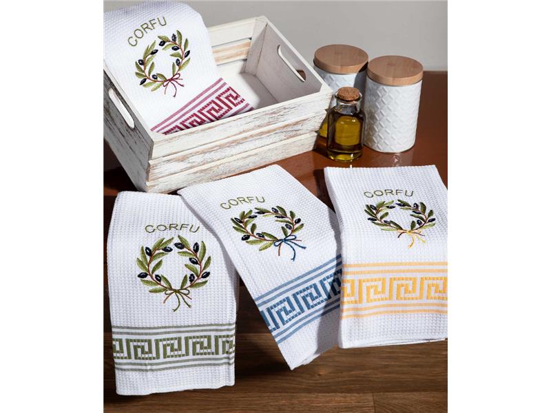 Σετ 12 τεμαχίων ποτηρόπανα (45cm x 65cm) στεφάνι CORFU