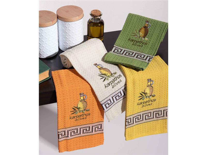 Σετ 12 τεμαχίων ποτηρόπανα (45cm x 65cm) μπουκάλι λάδι KARPATHOS