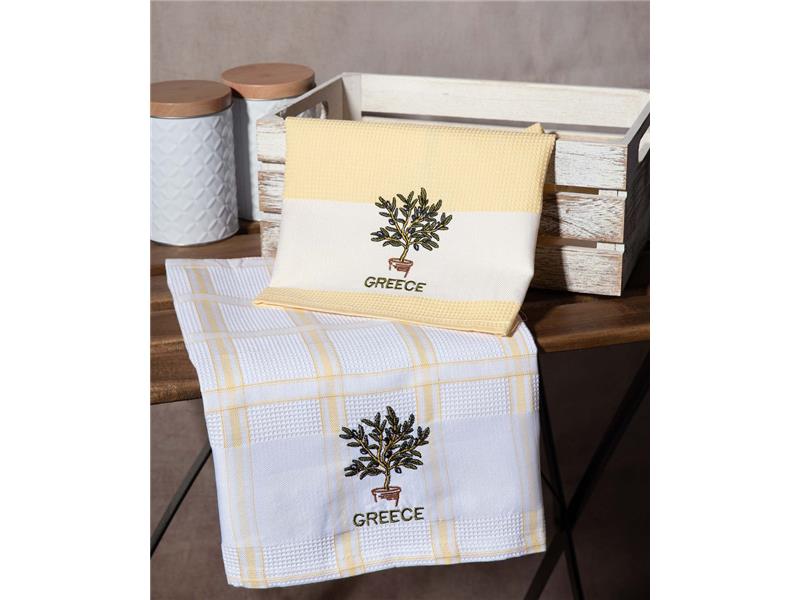 Σετ 2 τεμαχίων ποτηρόπανα (50cm x 70cm) γλάστρα κίτρινο GREECE