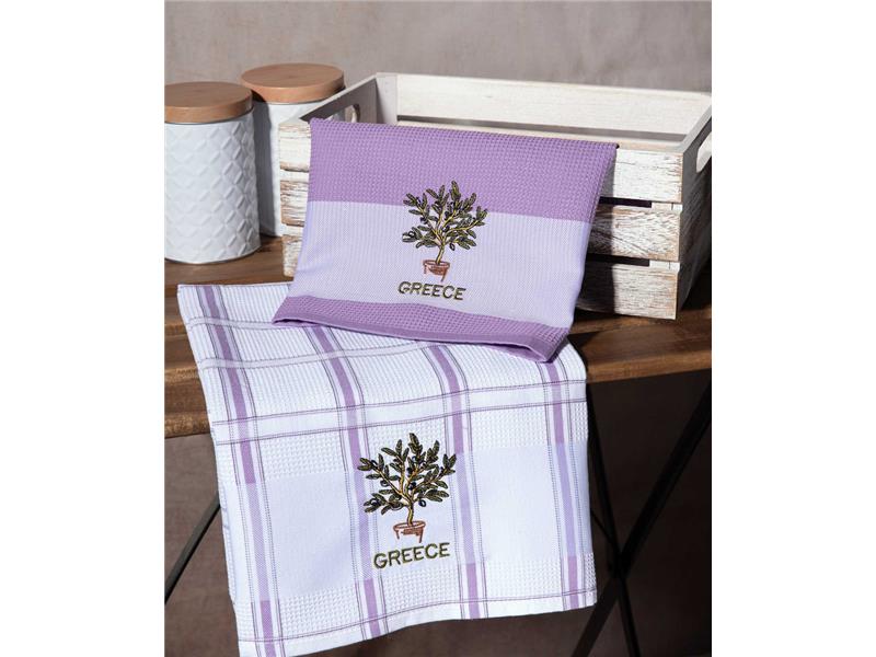 Σετ 2 τεμαχίων ποτηρόπανα (50cm x 70cm) γλάστρα λιλά GREECE