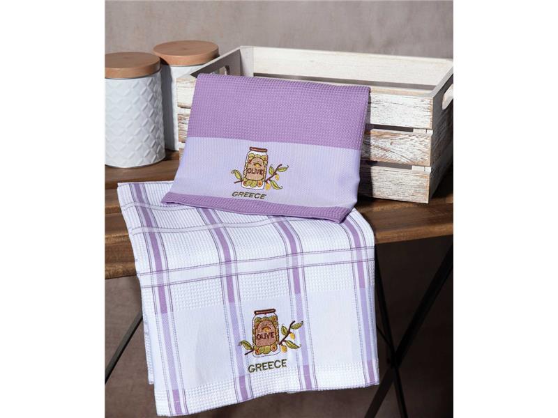 Σετ 2 τεμαχίων ποτηρόπανα (50cm x 70cm) βάζο λιλά GREECE