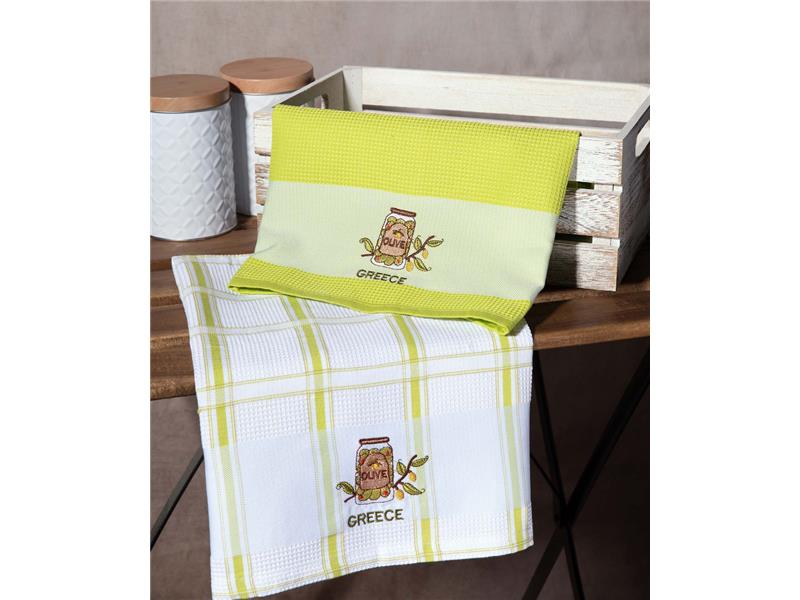 Σετ 2 τεμαχίων ποτηρόπανα (50cm x 70cm) βάζο πράσινο GREECE