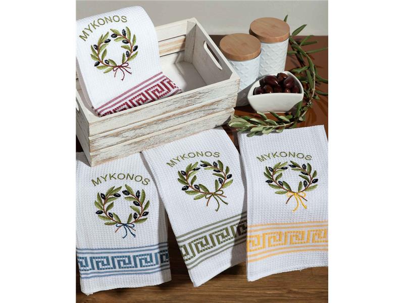 Σετ 12 τεμαχίων ποτηρόπανα (50cm x 70cm) στεφάνι MYKONOS