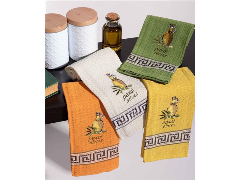 Σετ 12 τεμαχίων ποτηρόπανα (45cm x 65cm) μπουκάλι λάδι PAXOI