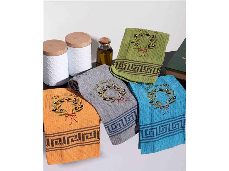 Σετ 12 τεμαχίων ποτηρόπανα (45cm x 65cm) στεφάνι ελιάς χρωματιστό KOS