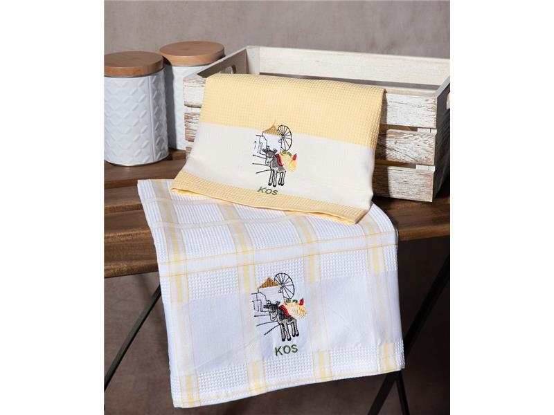 Σετ 2 τεμαχίων ποτηρόπανα (50cm x 70cm) ανεμόμυλος κίτρινο KOS