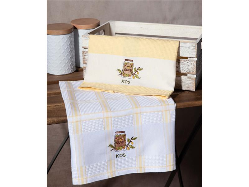 Σετ 2 τεμαχίων ποτηρόπανα (50cm x 70cm) βάζο κίτρινο KOS