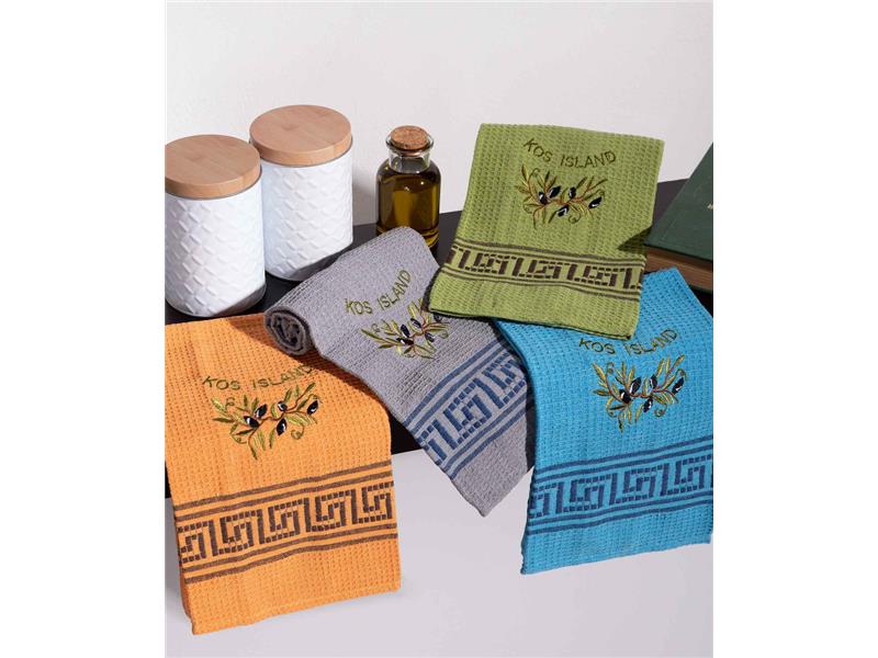 Σετ 12 τεμαχίων ποτηρόπανα (45cm x 65cm) κλαδί ελιάς χρωματιστό KOS