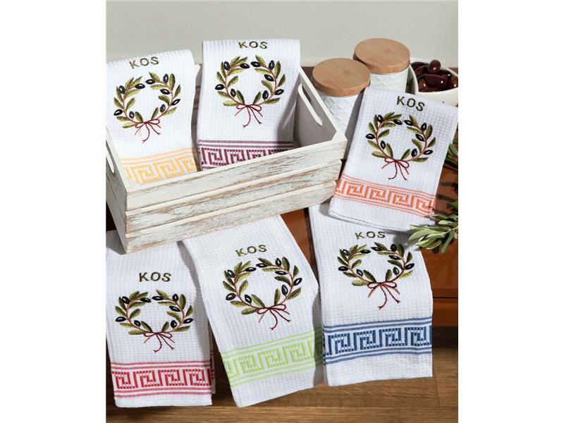 Σετ 12 τεμαχίων ποτηρόπανα (45cm x 65cm) στεφάνι KOS