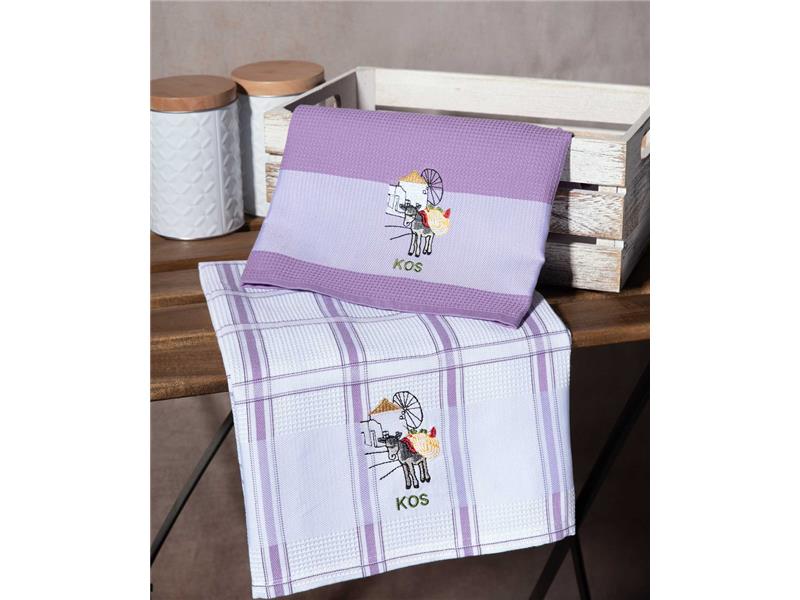 Σετ 2 τεμαχίων ποτηρόπανα (50cm x 70cm) ανεμόμυλος λιλά KOS