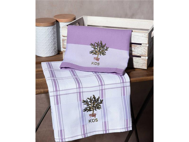Σετ 2 τεμαχίων ποτηρόπανα (50cm x 70cm) γλάστρα λιλά KOS