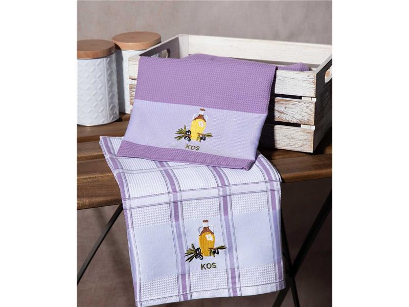 Σετ 2 τεμαχίων ποτηρόπανα (50cm x 70cm) μπουκάλι λιλά KOS