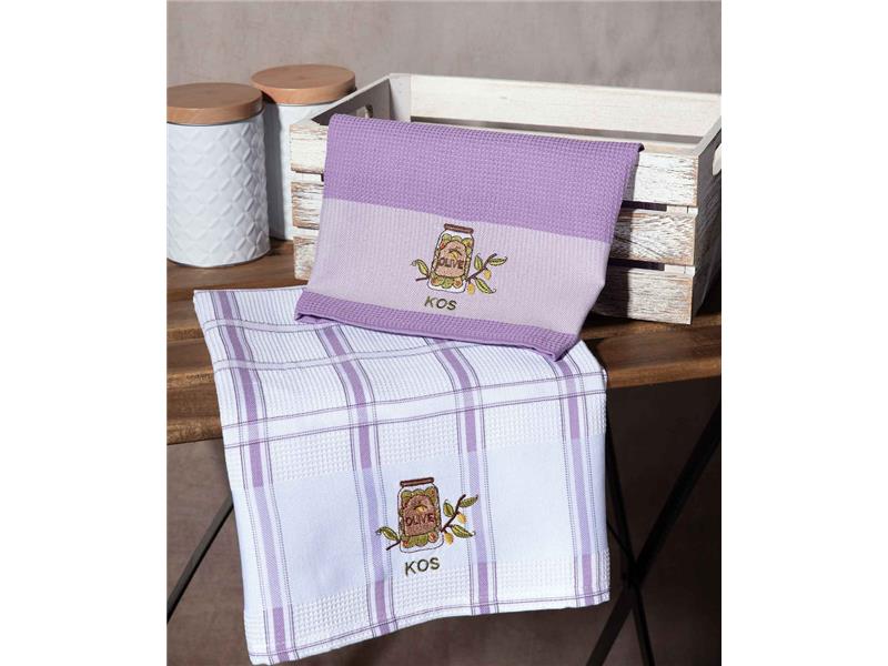 Σετ 2 τεμαχίων ποτηρόπανα (50cm x 70cm) βάζο λιλά KOS