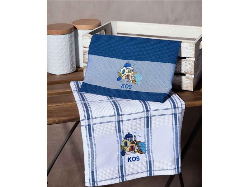 Σετ 2 τεμαχίων ποτηρόπανα (50cm x 70cm) μπλέ εκκλησία KOS