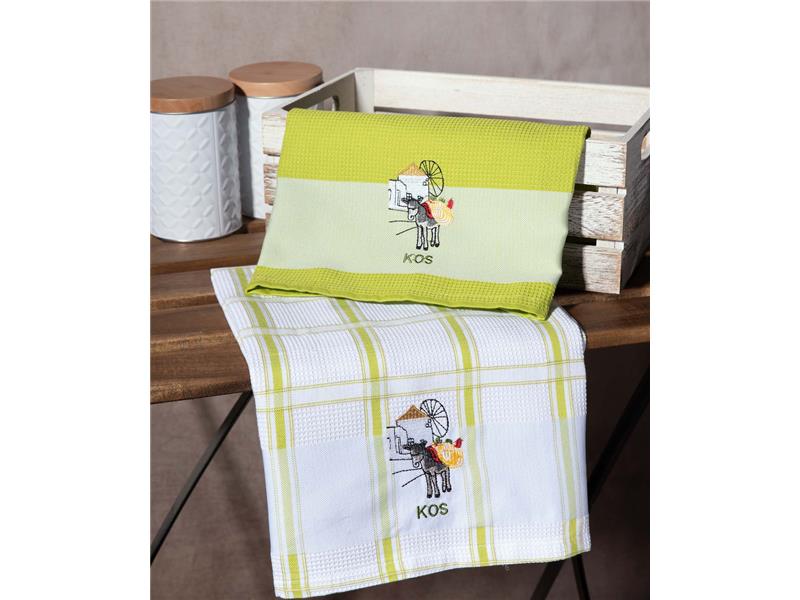 Σετ 2 τεμαχίων ποτηρόπανα (50cm x 70cm) ανεμόμυλος πράσινο KOS