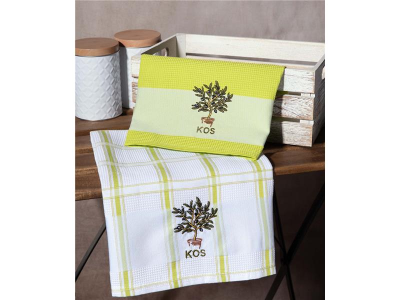 Σετ 2 τεμαχίων ποτηρόπανα (50cm x 70cm) γλάστρα πράσινο KOS