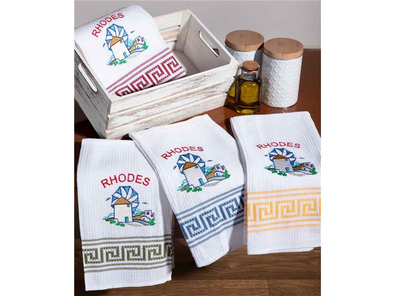 Σετ 12 τεμαχίων ποτηρόπανα (50cm x 70cm) ανεμόμυλος RHODES