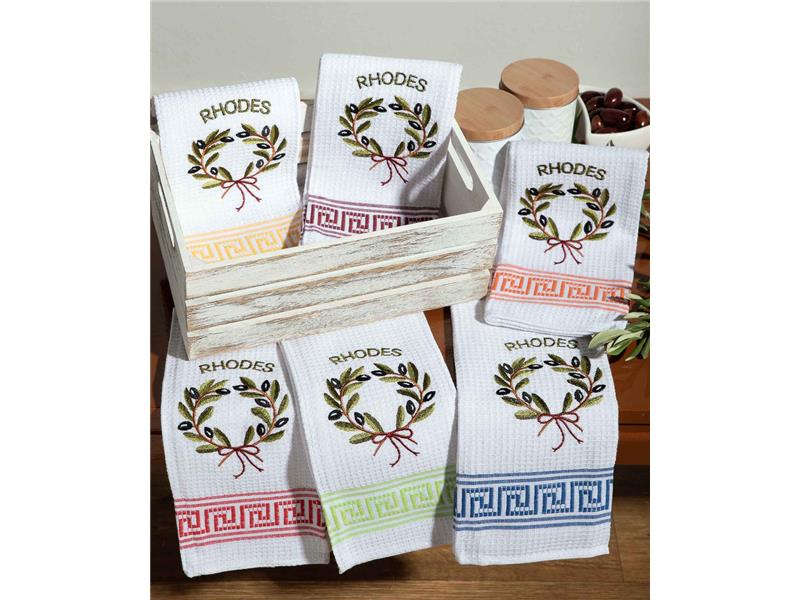 Σετ 12 τεμαχίων ποτηρόπανα (45cm x 65cm) στεφάνι RHODES