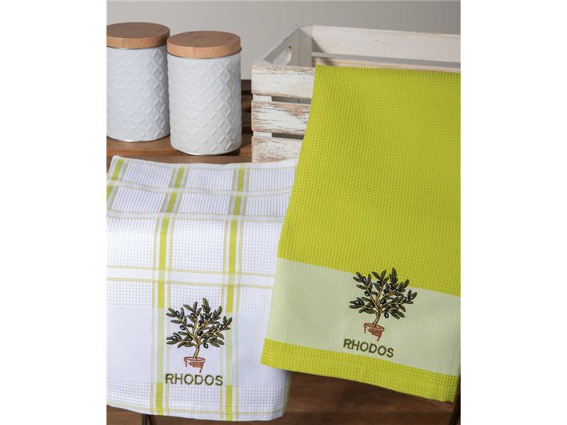 Σετ 2 τεμαχίων ποτηρόπανα (50cm x 70cm) γλάστρα πράσινο RHODES