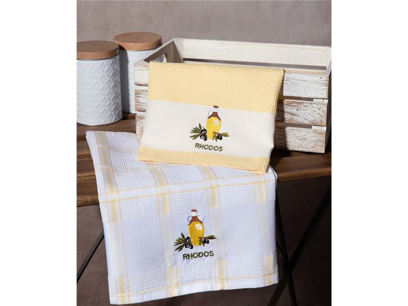 Σετ 2 τεμαχίων ποτηρόπανα (50cm x 70cm) γλάστρα κίτρινο RHODES