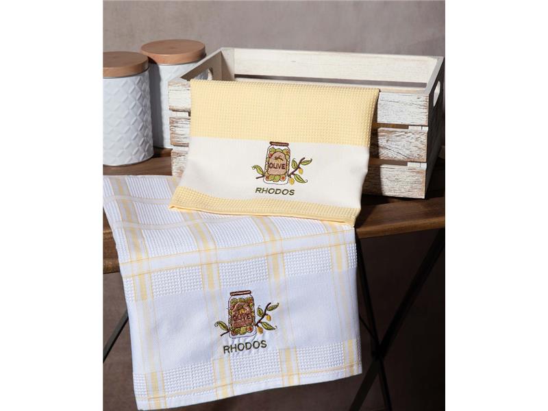 Σετ 2 τεμαχίων ποτηρόπανα (50cm x 70cm) βάζο κίτρινο RHODES