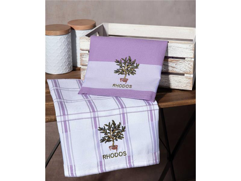 Σετ 2 τεμαχίων ποτηρόπανα (50cm x 70cm) γλάστρα λιλά RHODES