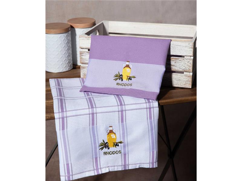 Σετ 2 τεμαχίων ποτηρόπανα (50cm x 70cm) μπουκάλι λιλά RHODES