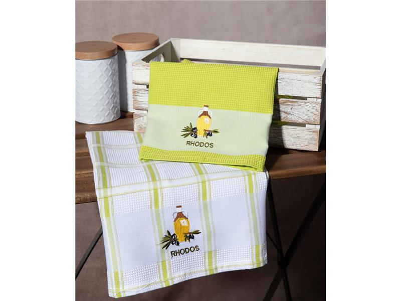 Σετ 2 τεμαχίων ποτηρόπανα (50cm x 70cm) μπουκάλι πράσινο RHODES