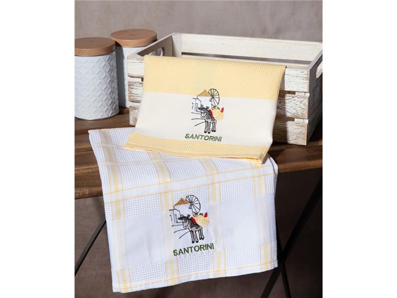 Σετ 2 τεμαχίων ποτηρόπανα (50cm x 70cm) ανεμόμυλος κίτρινο SANTORINI