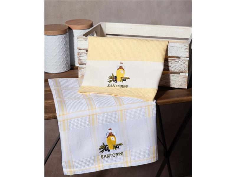 Σετ 2 τεμαχίων ποτηρόπανα (50cm x 70cm) μπουκάλι κίτρινο SANTORINI