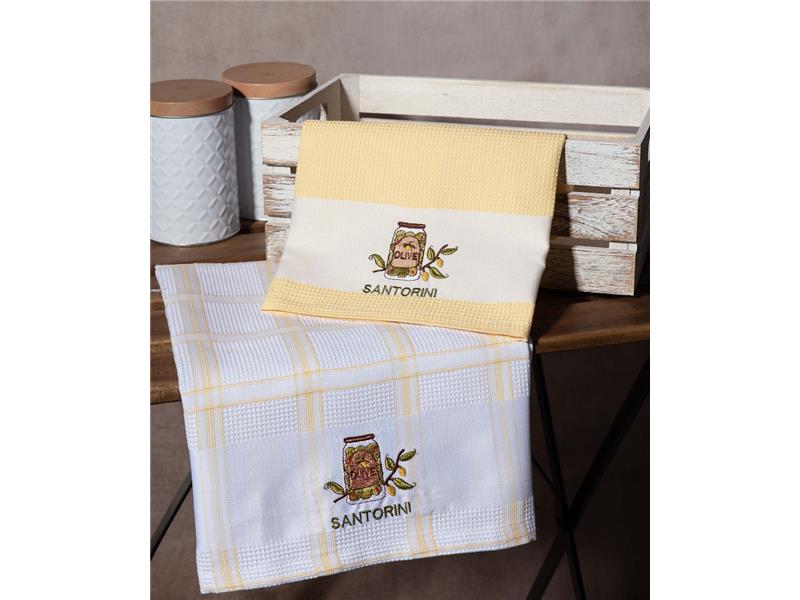 Σετ 2 τεμαχίων ποτηρόπανα (50cm x 70cm) βάζο κίτρινο SANTORINI