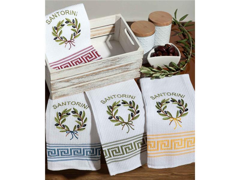 Σετ 12 τεμαχίων ποτηρόπανα (50cm x 70cm) στεφάνι SANTORINI