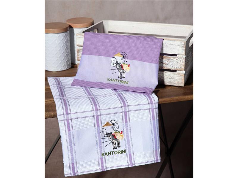 Σετ 2 τεμαχίων ποτηρόπανα (50cm x 70cm) ανεμόμυλος λιλά SANTORINI