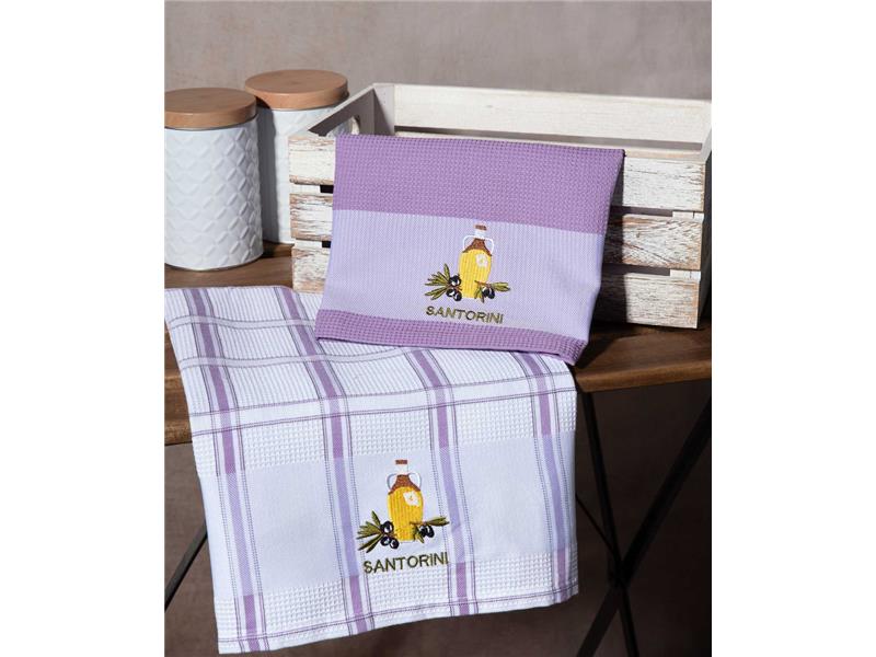 Σετ 2 τεμαχίων ποτηρόπανα (50cm x 70cm) μπουκάλι λιλά SANTORINI
