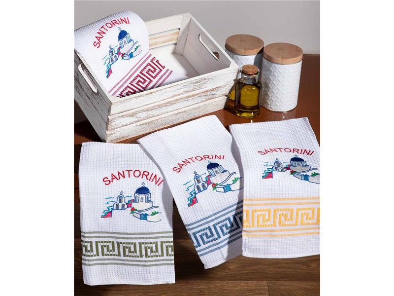 Σετ 12 τεμαχίων ποτηρόπανα (50cm x 70cm) εκκλησία SANTORINI