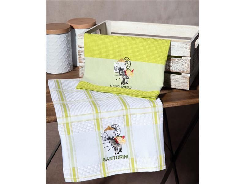 Σετ 2 τεμαχίων ποτηρόπανα (50cm x 70cm) ανεμόμυλος πράσινο SANTORINI