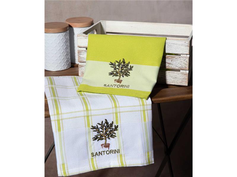 Σετ 2 τεμαχίων ποτηρόπανα (50cm x 70cm) γλάστρα πράσινο SANTORINI