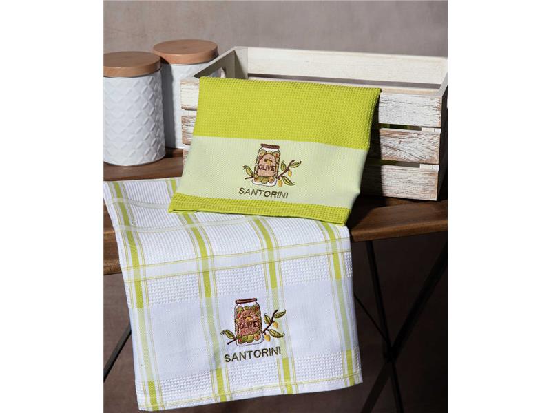 Σετ 2 τεμαχίων ποτηρόπανα (50cm x 70cm) βάζο πράσινο SANTORINI