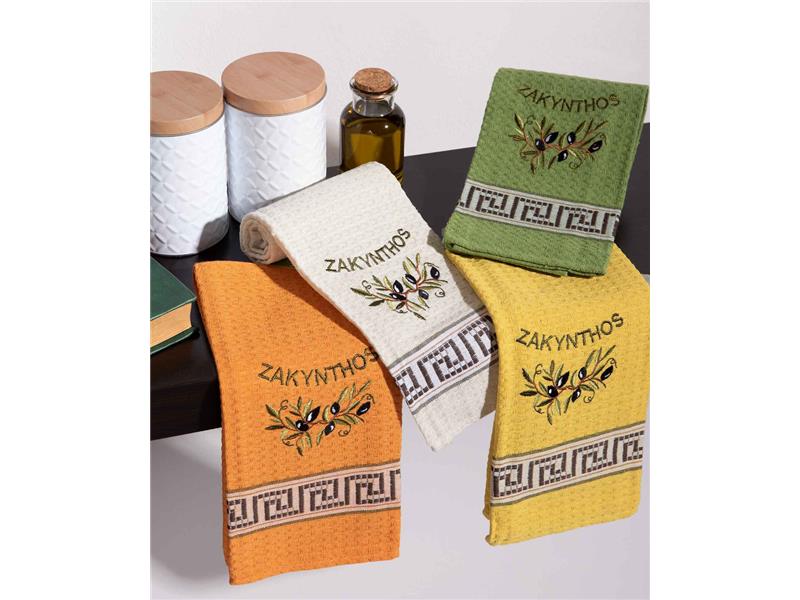 Σετ 12 τεμαχίων ποτηρόπανα (45cm x 65cm) κλαδί ελιάς χρωματιστό ΖΑΚΥΝΤΗΟΣ